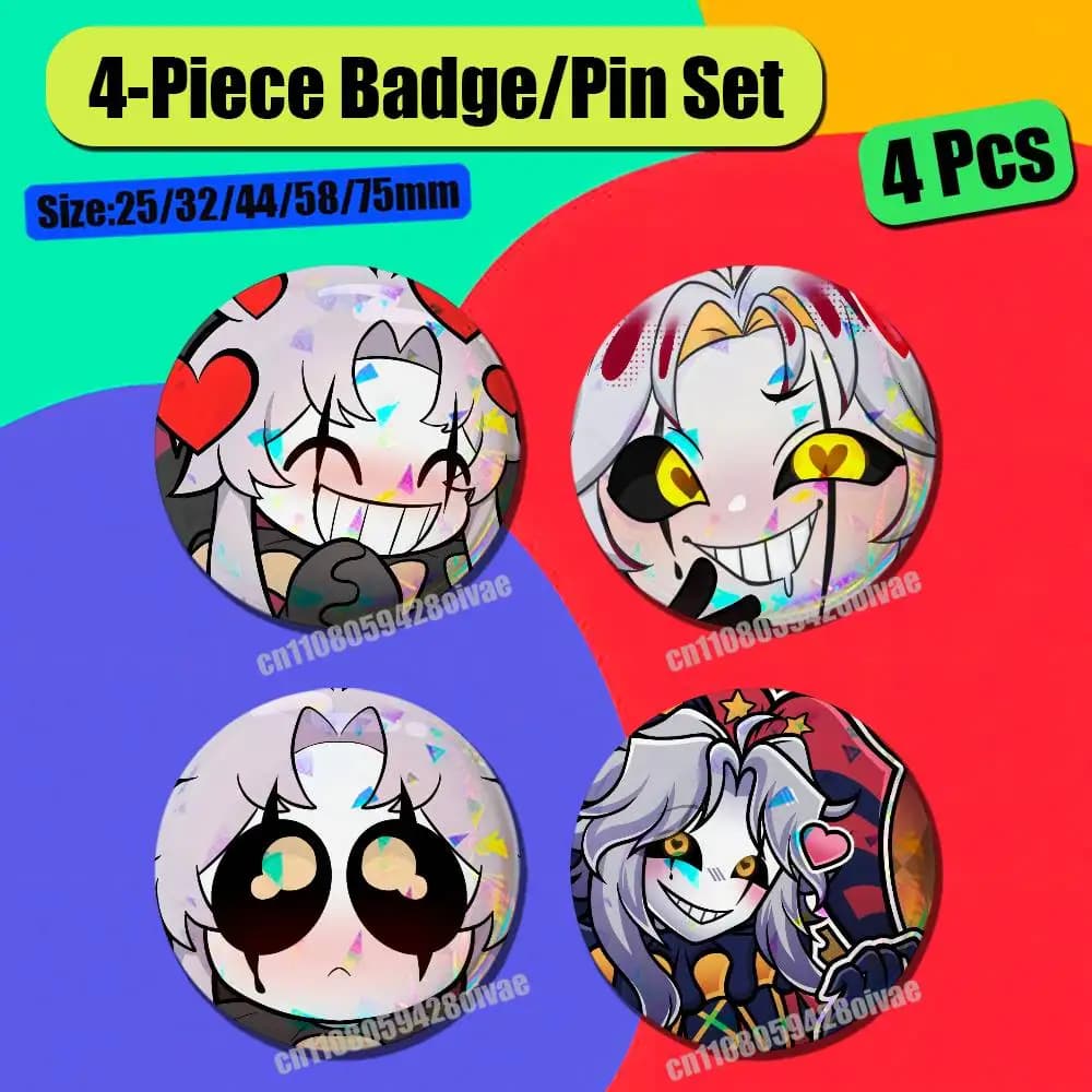 For The Freak Circus Pierrot Badge Pin Insignia 4 Pcs Set Round Button Emblem Laser Film Cosplay 25mm Custom