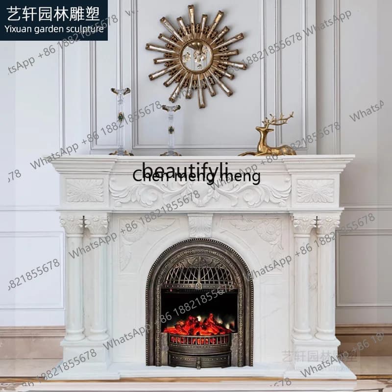 Y183Marble Fangshan white marble mantel jazz white French living room stone decorative cabinet