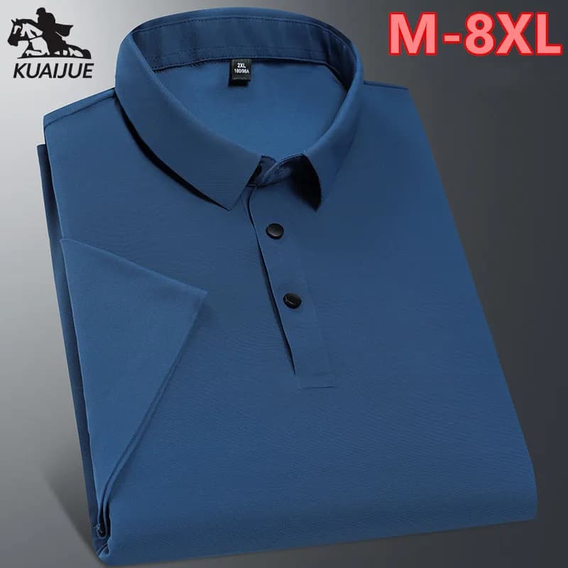 polo shirt men 6XL 7XL 8XL Summer new solid color mens short-sleeved polo shirt Ice silk Men's business casual polo shirt 2212