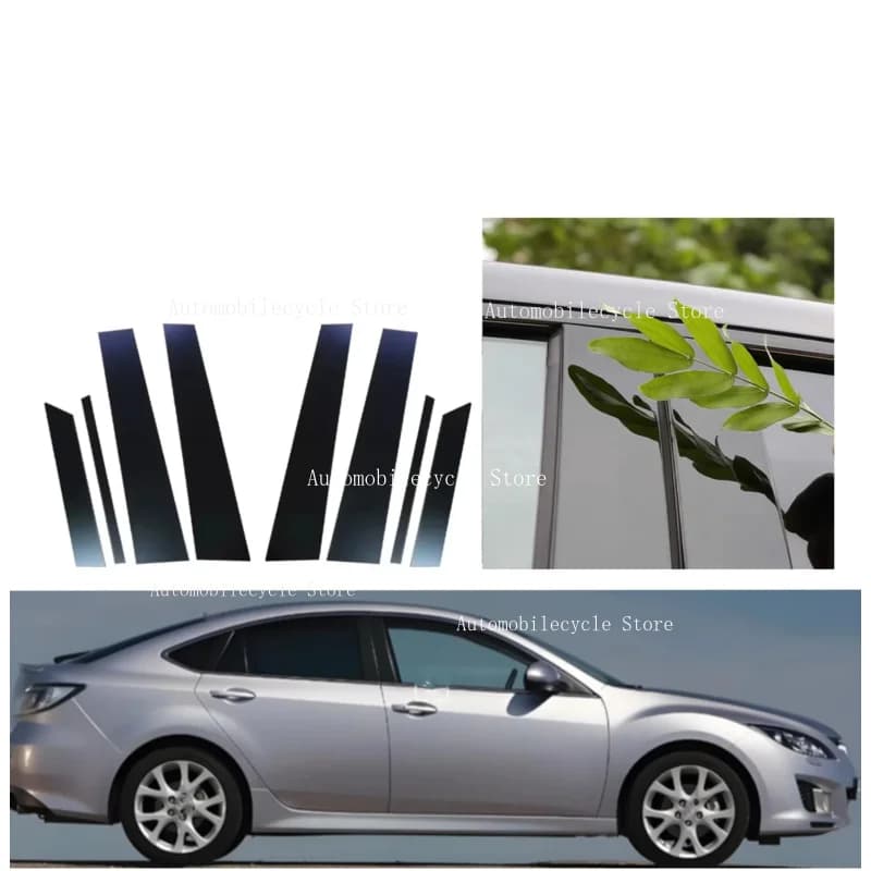 8PCS Glossy Black Pillar Posts Fit For  Mazda 6 GH1 Liftback 2009 2010 2011 2012 2013 Window Moulding B C Center Sticker Cover
