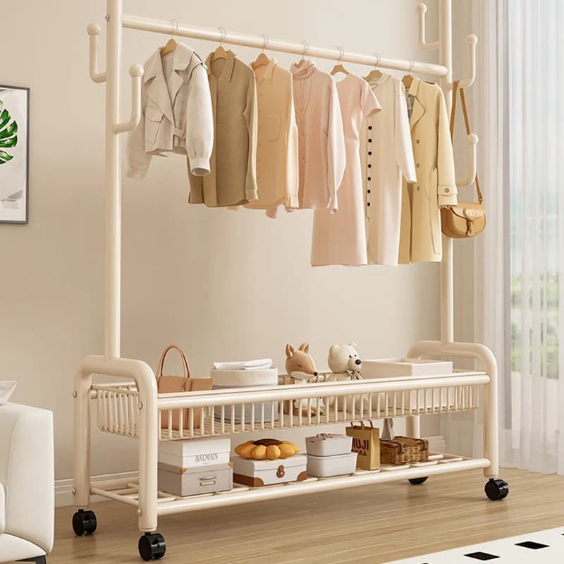 Floor Type Clothes Hang & Storage Rack Carbon Steel Easy Install Clothing Hat Holder Rack with Wheels 166cm Height Standing Type