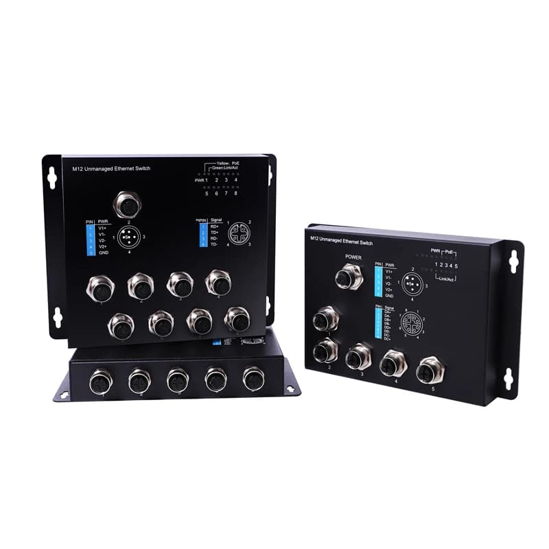 5/8 M12 port Gigabit industrial switch supports 10/100/1000Mbps unmanaged Ethernet, suitable for railway subway