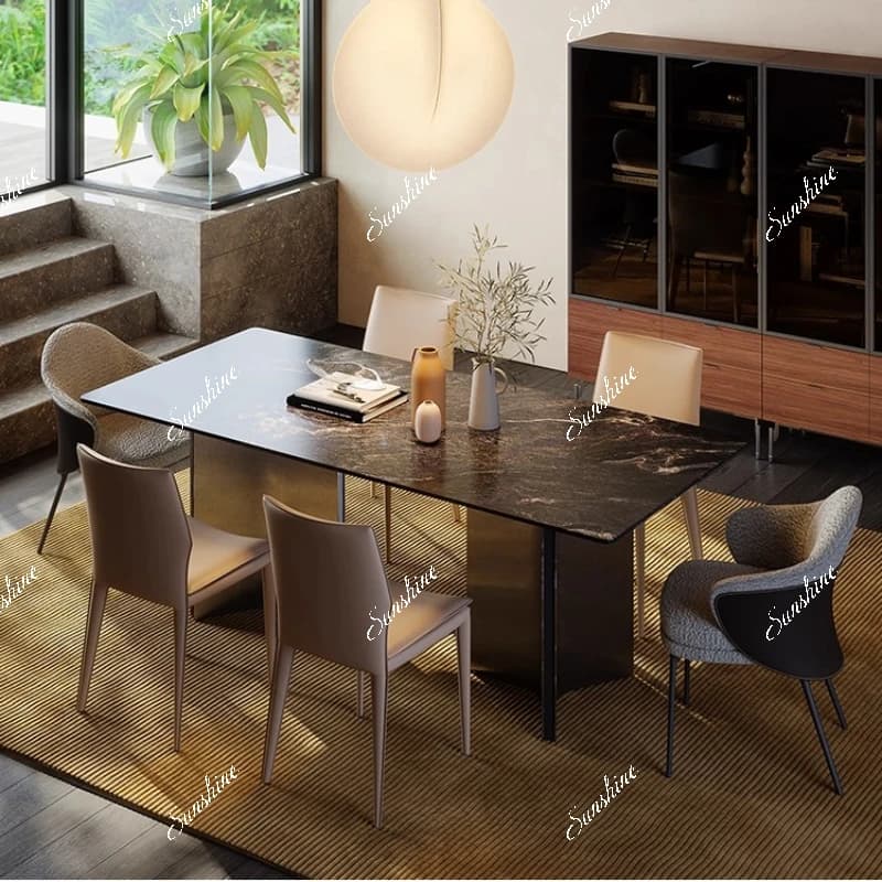 Italian minimalist marble dining table and chair combination simple household rectangle