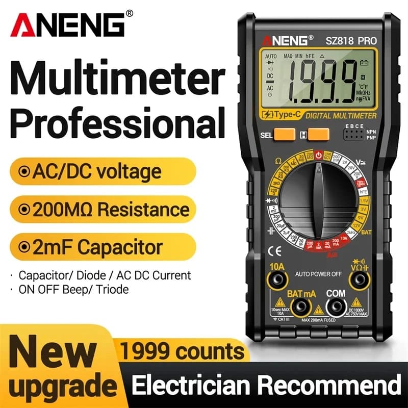 ANENG SZ818 Digital Multimeters Rechargeable  Professional AC/DC Voltage NCV Ammeter Voltmeter HFE Triode Capacitor Test Tools