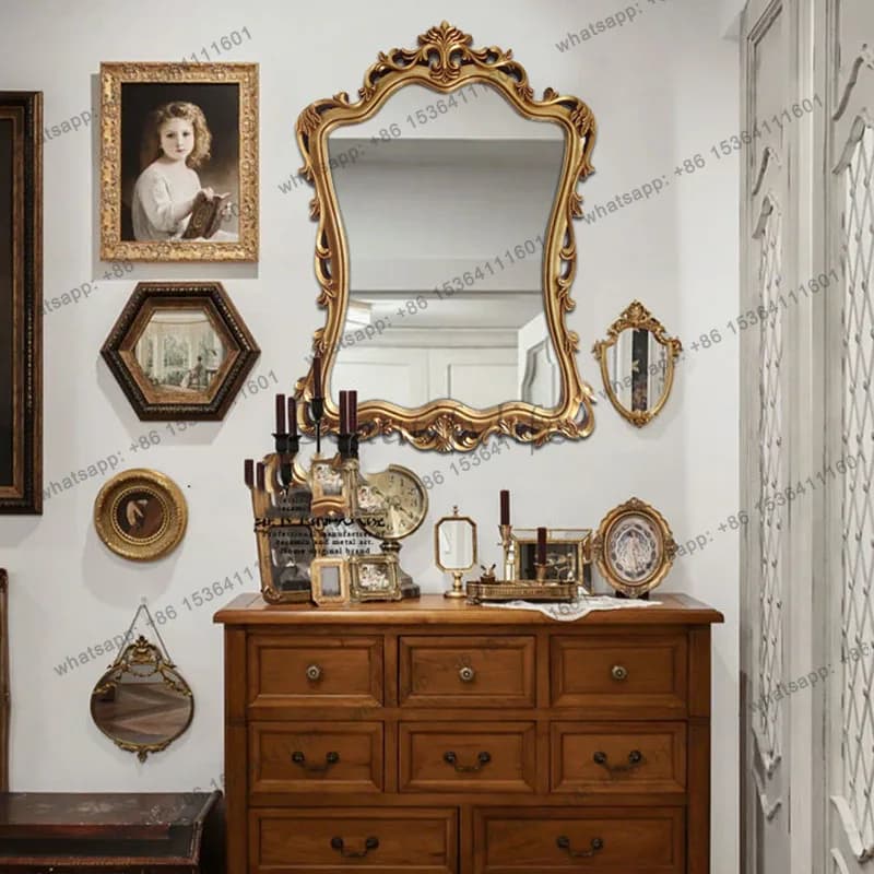 LD Nordic Luxury Mirror Shower Bathroom Gold Hanging Irregular Aesthetic Vanity Mirror Vintage Decoration Spiegels