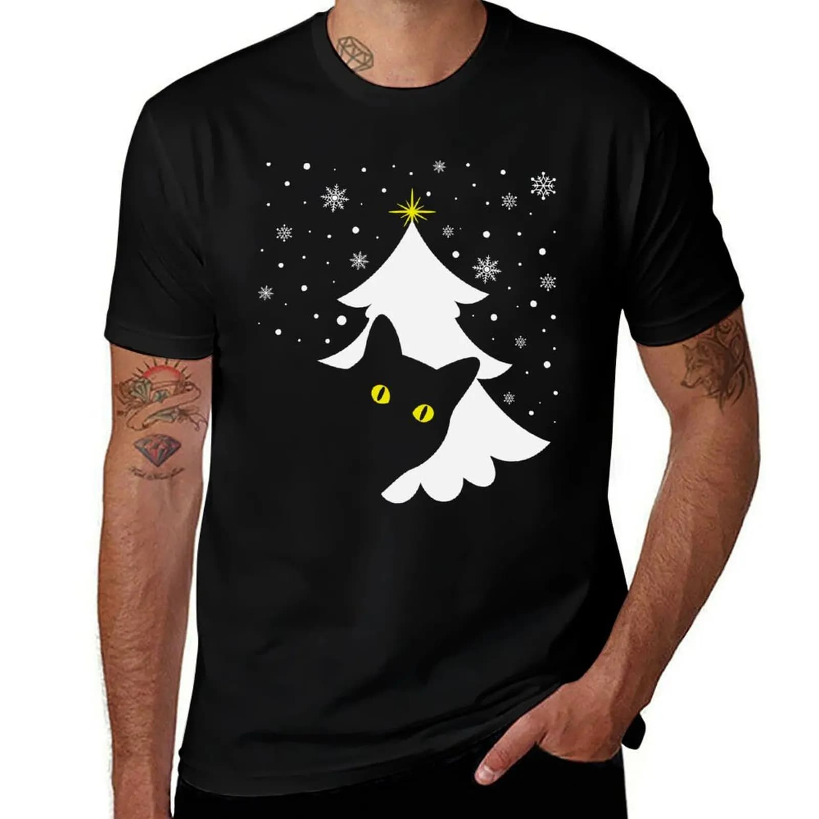 Black Cat Christmas Tree Gift For Cat Lovers T-Shirt Sun Protective Outdoor Tee Top T-Shirt