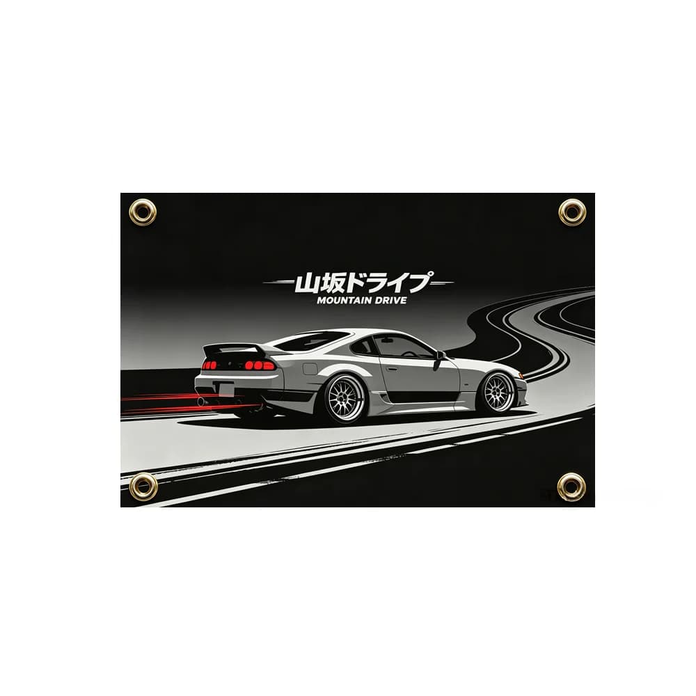 Mountain Drive JDM Touge Drift Car Polyester Wall Banner 2x3ft 3x5ft Japanese Street Racing Garage Man Cave Wall Hanging Decor