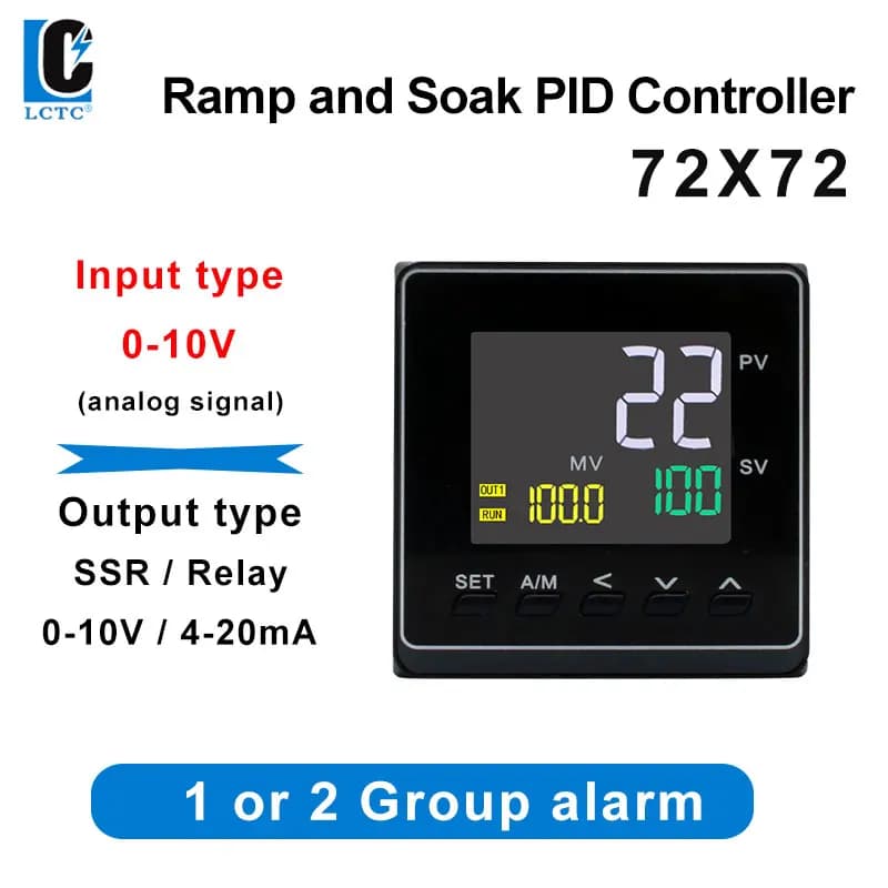 LCTC PID Ramp and Soak Temperature Controller 0-10V Input Regulator Programmable RS485 SSR Relay 4-20mA Output 72x72mm