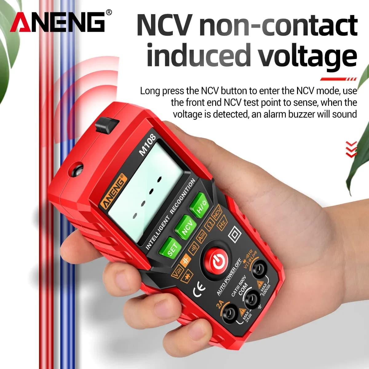 ANENG M108 Intelligent Multimeter NCV Non Contact Voltage Test AC DC 2A Current Resistance Capacitance Diode Continuity Buzzer