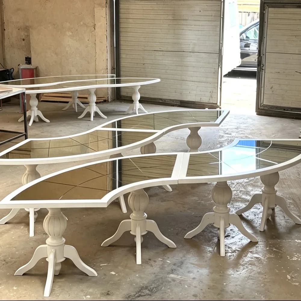 Modern Luxury White Tempered Glass Stainless Steel Dinning Dining Dinner Room Restaurant Gold Legs Wedding Event Banquet Table