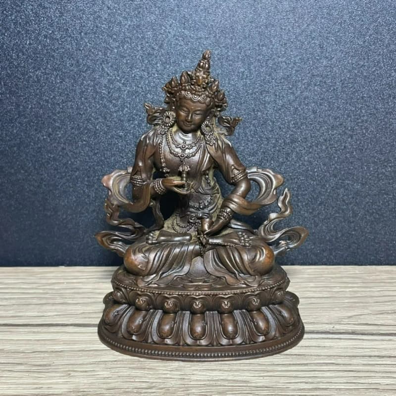 Vintage Copper Vajrapani Bodhisattva Four-armed Guanyin Green Tara Sculpture Buddhist Home Decoration Worship Ornaments Gift