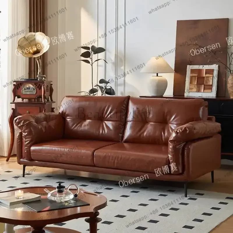 LJY Retro Italian Living Room Sofas Brown Designer Mid Century Living Room Sofas Lounges ApartmentsDivano Soggiorno Home Furnitu