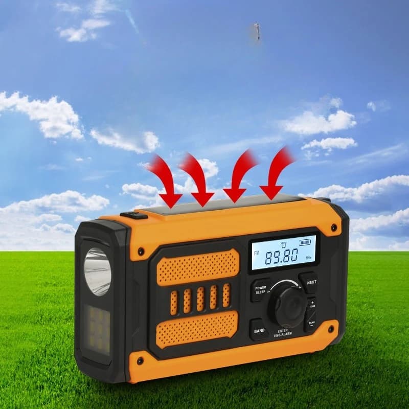 Hand-cranked power generation flashlight radio, solar power bank emergency rescue, survival equipment