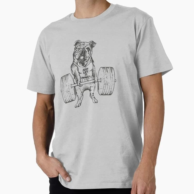 English Bulldog Lift Graphic T-shirt Unisex Cotton Short Sleeve Tee Funny Gift for Dog Lovers & Pet Owners Funny Casual Tee