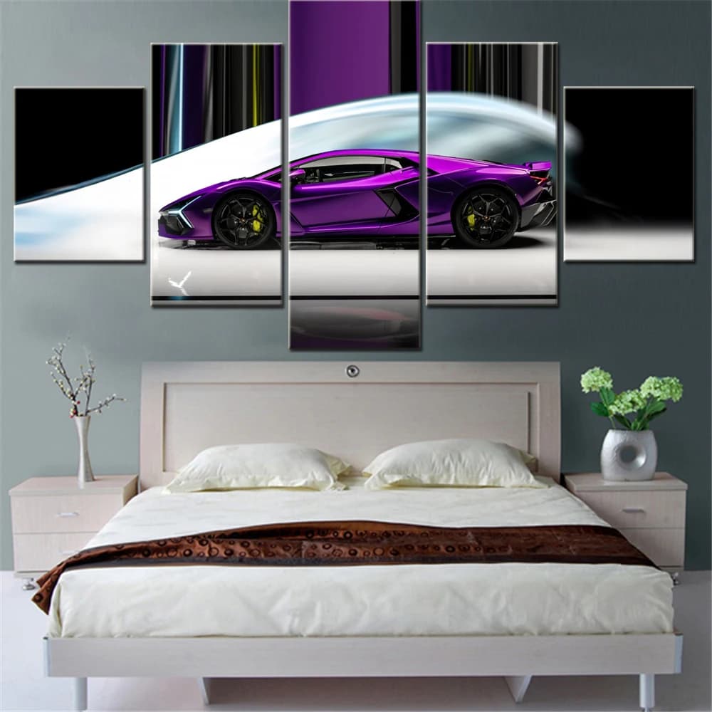 5 Pieces Canvas Wall Arts Vehicle Poster Painting Cars Purple Revuelto Wallpaper Home Decor Picture Printing Living Room Mural