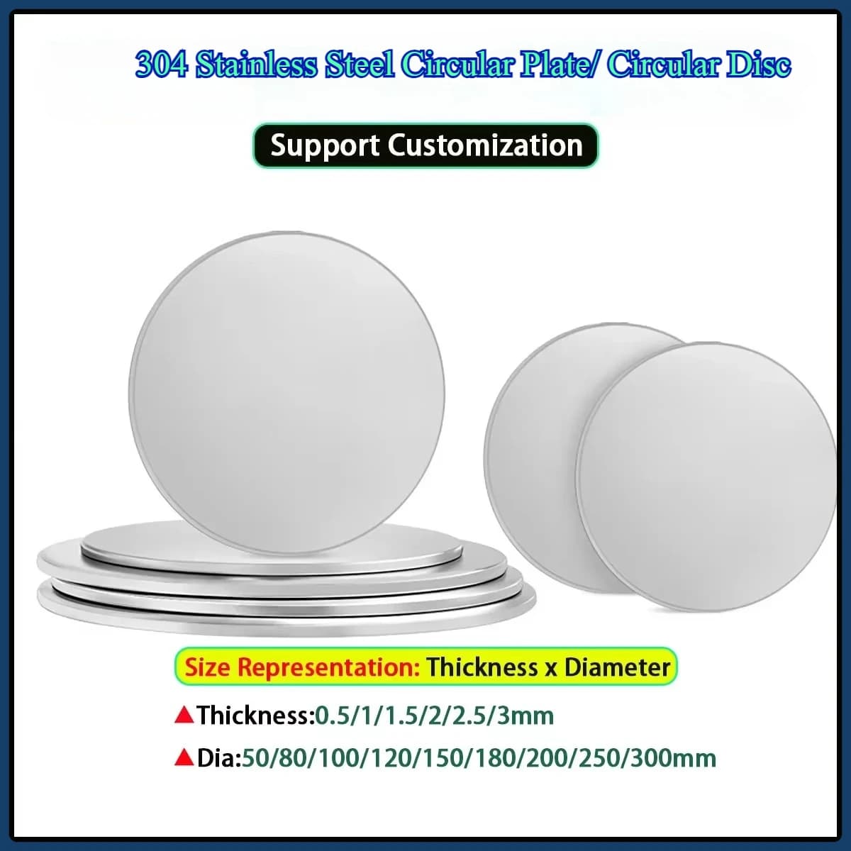 304 Stainless Steel Circular Plate / Disc / Diameter: 40 / 50 / 80 / 100 / 120 / 180 / 200 / 250 / 300 Mm