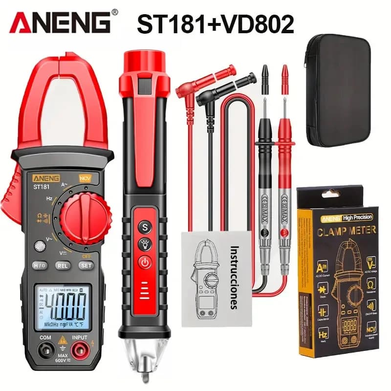 ANENG ST181 Digital Clamp Meter Free Gift VD802 Voltage Tester Pen 4000 Counts True RMS AC DC Voltage NCV Capacitance Frequency