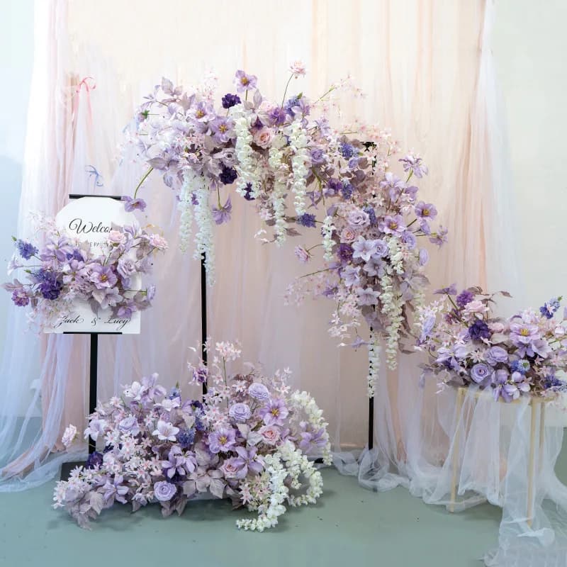 Purple wedding background decoration arch floral arrangement, European-style photo Internet celebrity floral arrangement