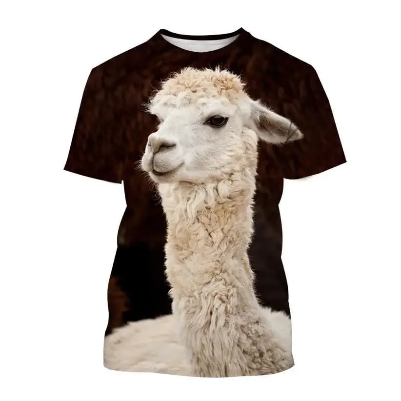 New Cute Animal Alpaca 3d Printing Men's Summer T-shirt Fashion Casual Round Neck Harajuku Short-sleeved Breathable Thin