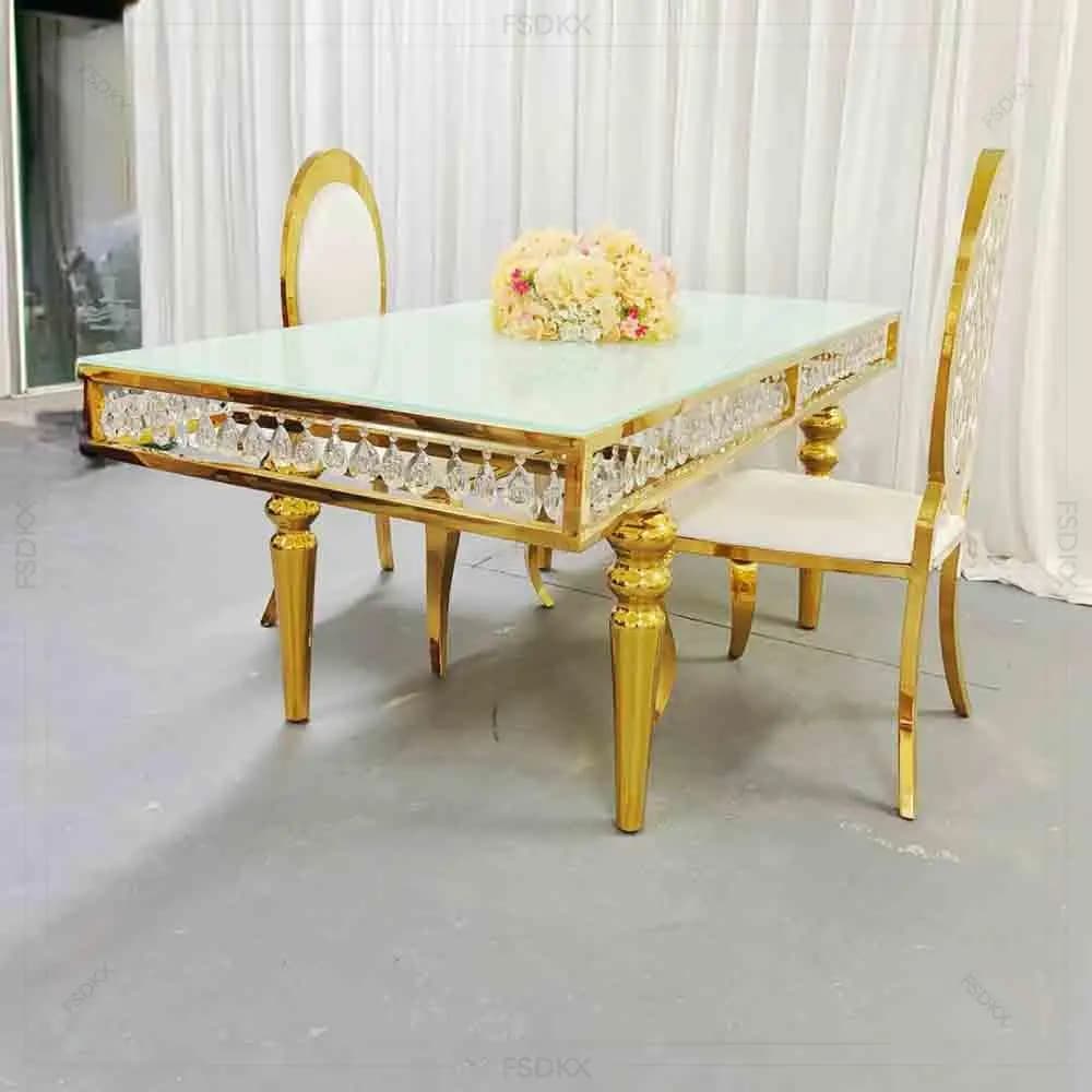 Factory Sale Royal Stainless Steel Table Event Decoration Glass Dining Table Wedding Table