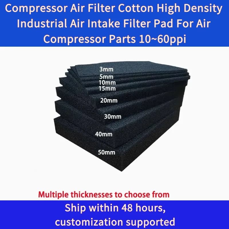 Cotton High Density Industrial Intake Pad Compressor Parts 10~60ppi