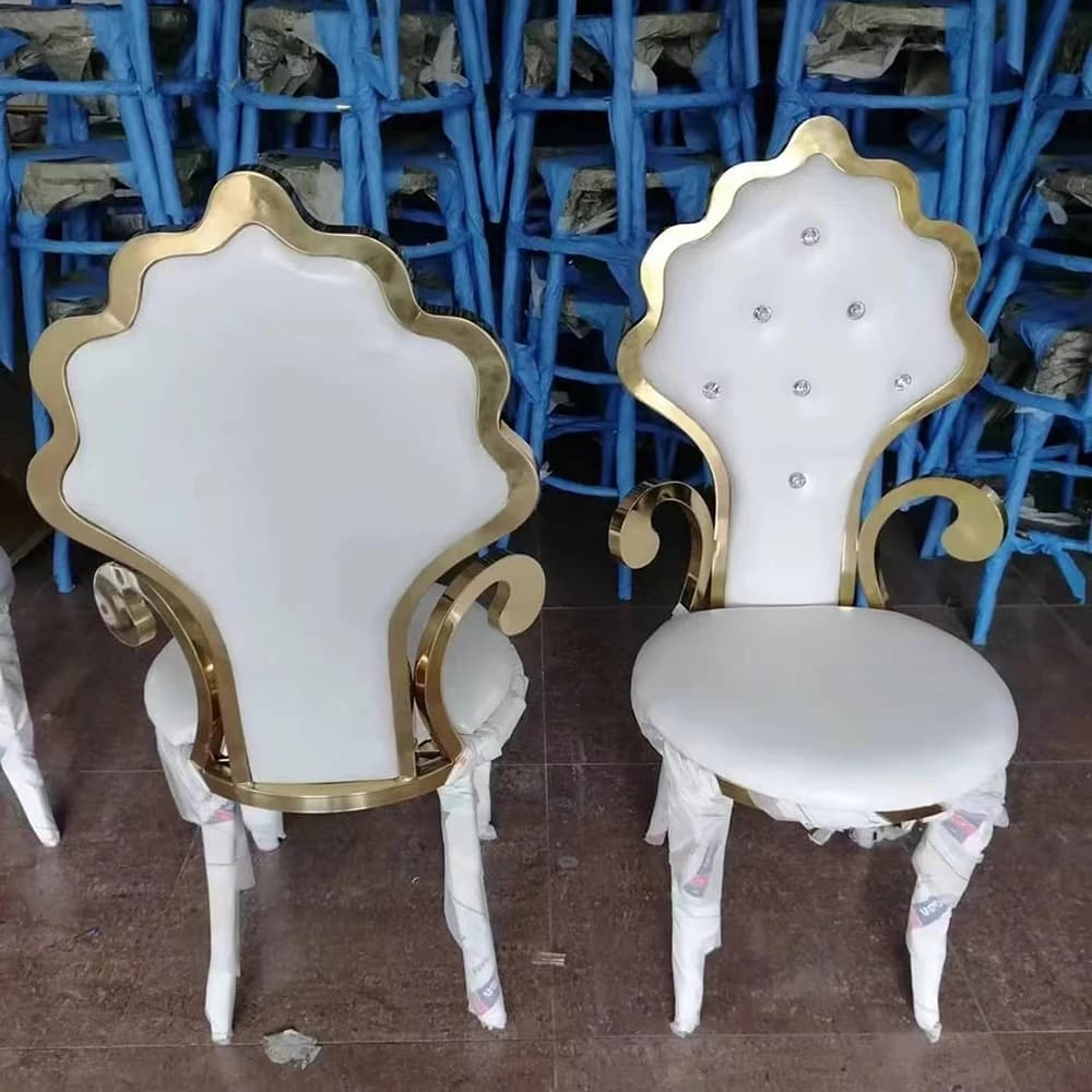 wholesale stacking banquet wedding stainless steel leather round back dining gold silver chair