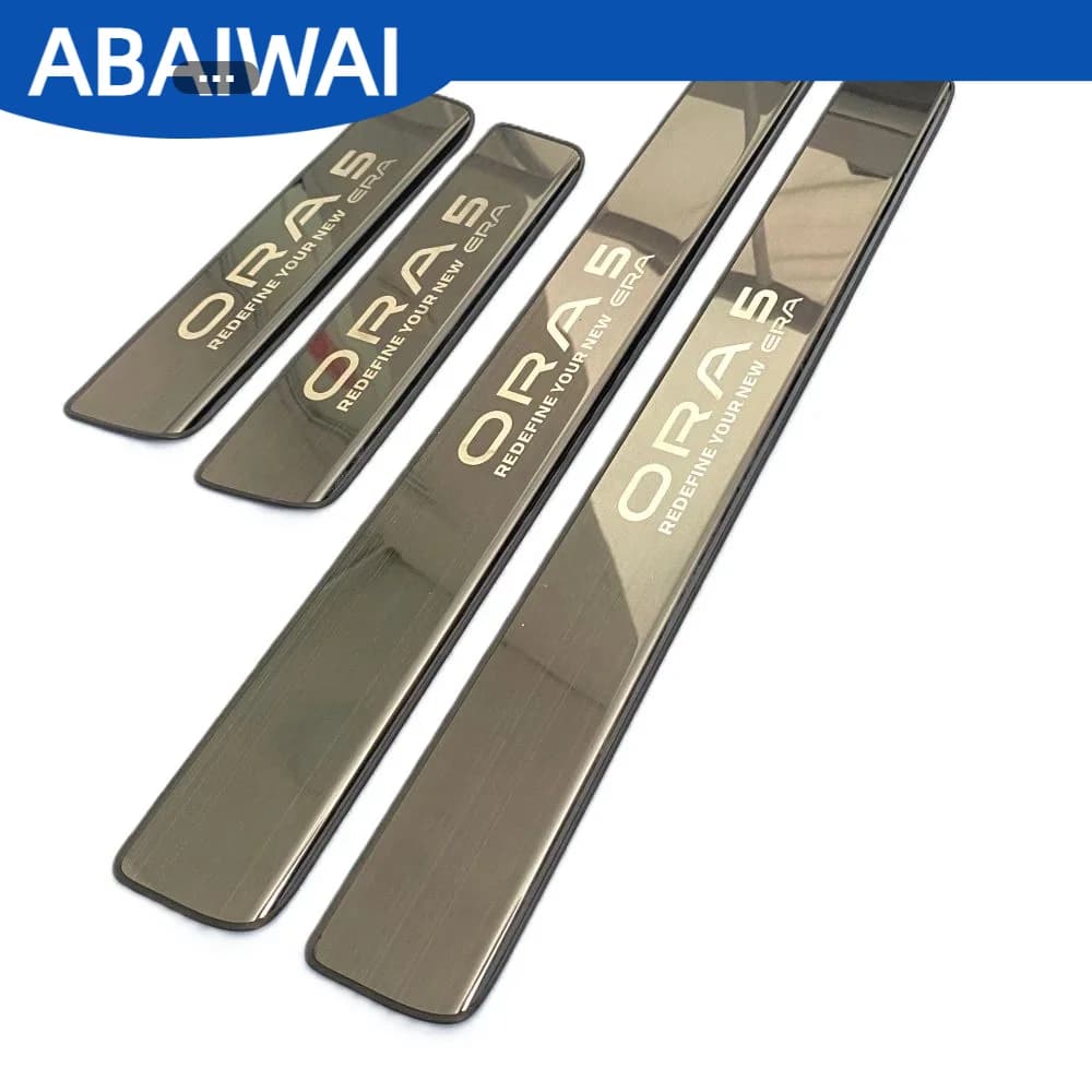 4pcs/set For GWM ORA5 ORA 5 EV HEV ICE GT 2025 2026 2027 Car Door Sill Protector Scuff Plate Trim Stainless Steel Interior Auto