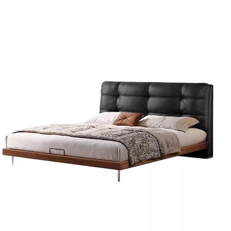 -ee Mid century Modern  Wooden Bedroom Furniture Soft Up-holstered Beds king Size Double Bed Frame Single with Mattress Design