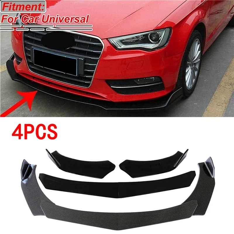 1 Set Universal Car Front Bumper Lip Spoiler Splitter Protector Lip Chin Body Kit Guard Support Carbon Fiber Look
