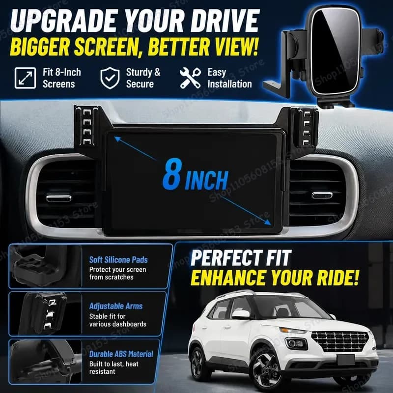 For Hyundai VENUE 2019 2020 2021 2022 2023 2024 2025 8 inch Adjustable Clip Phone Mount Car Holder Stable No Shake Dashboard