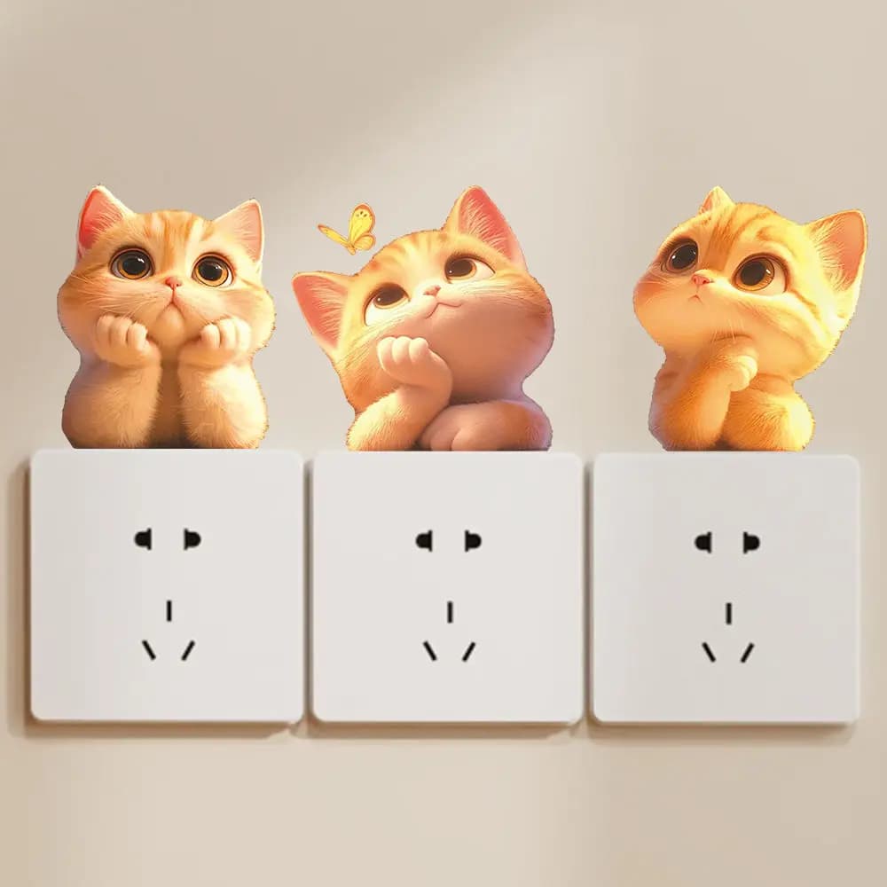Orange Cat Touching Chin Light Switch Phone Wall Stickers For DIY Home Decoration Cartoon Animal Decals Mural Art S756