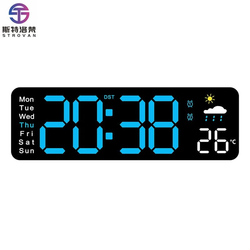 Large Green LED Wall Clock Remote Control Electrical Calendar Day Temperature Display Single Face Eclectic  Alarm Clock