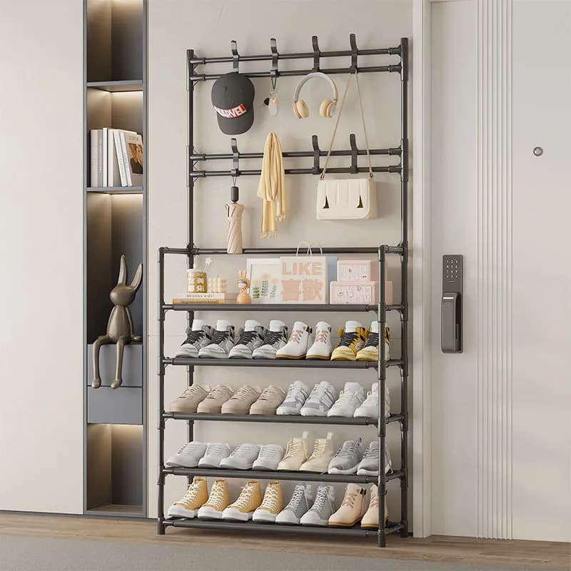 Hanging Clothes Rack Bedroom Floor Mounted Multifunctional Home Door Assembly Shoe Rack Multi-layer Integrated Coat Hat