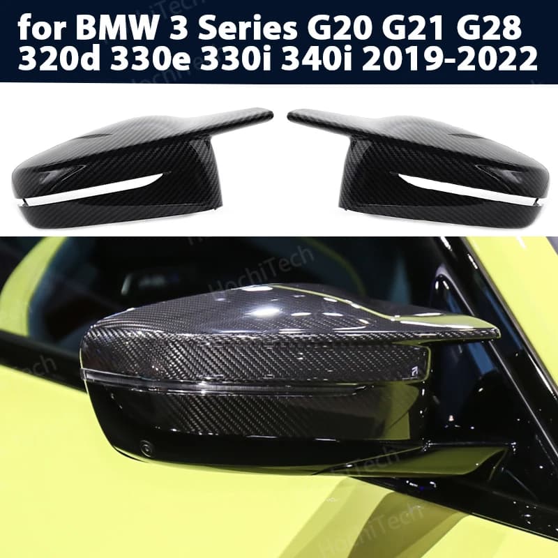 2pcs modified LHD Carbon Fiber Pattern Mirror cover caps for BMW 3 Series G20 G21 G28 320d 330e 330i 340i 2019-2022 M4 style RHD