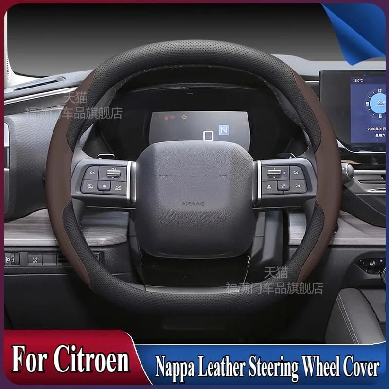 For Citroen C5X Aircross Nappa Leather Steering Wheel Cover Wrap Anti Slip Four Season Universal Car Interior Modified Accessory