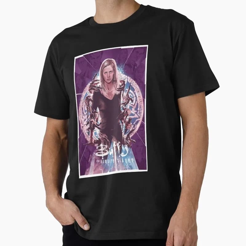 Buffy Inspired Graphic T-Shirt, 0811 Vintage Vampire Slayer Print Tee, Retro Horror Series Short Sleeve Casual Shirt US Size Top