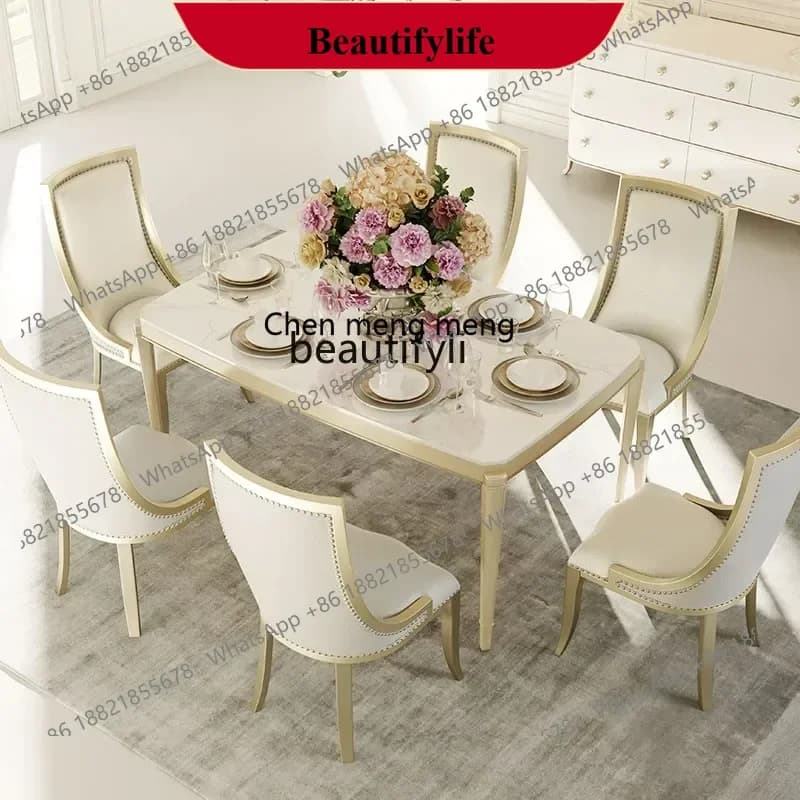 z183 Light luxury furniture American dining table and chairs, all solid wood dining table modern simple rock slab French style