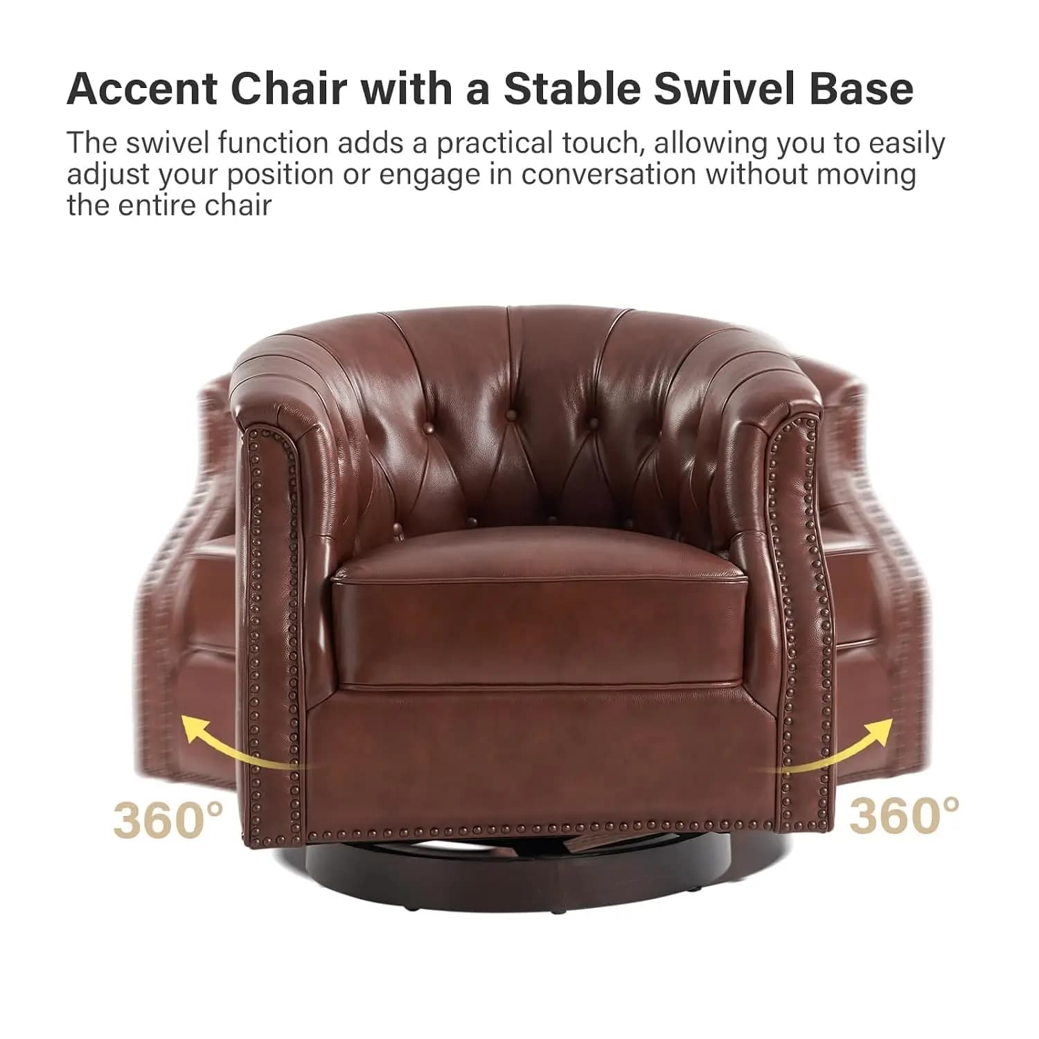 Genuine Leather Swivel Rocker Chairs, Fully Assembled, Brown
