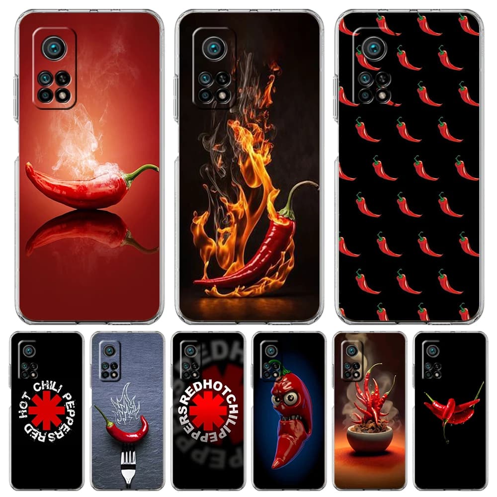 Transparent Phone Case for Xiaomi Mi 14 13 12 11 Ultra 13T 12T 11T Poco X3 NFC F3 F6 Pro Lite 5G Soft TPU Shell Chili Red Capas