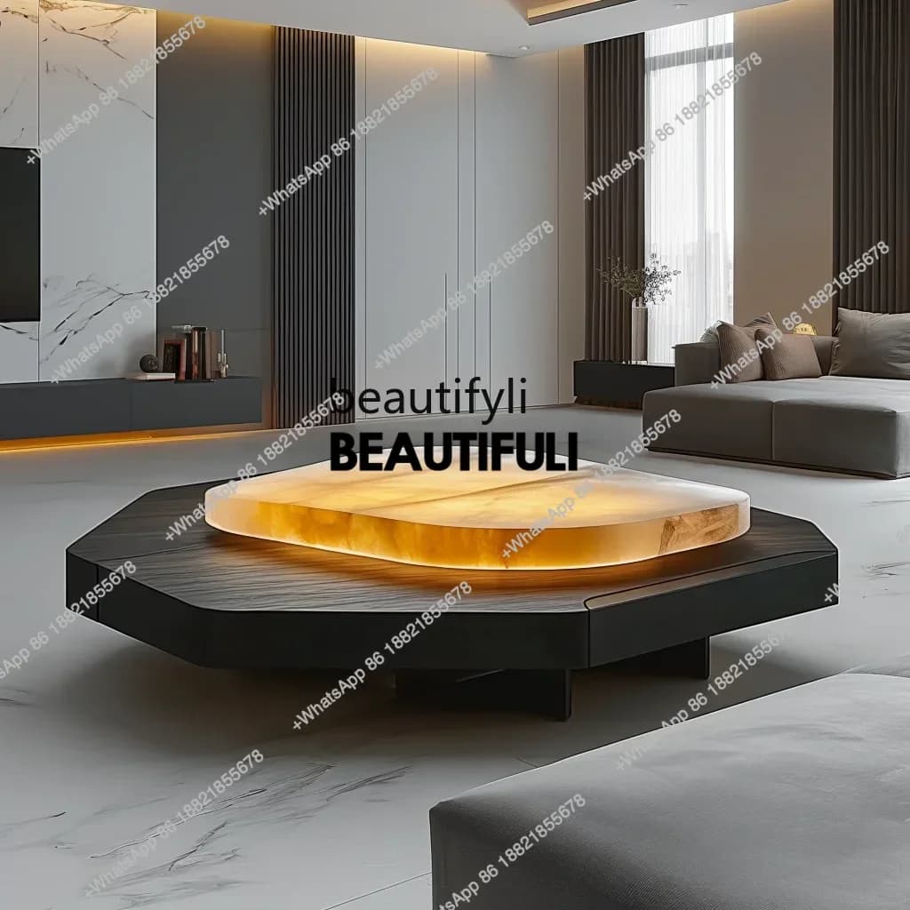 ss 8617 Modern simple wood luminous coffee table luxury stone square marble luxury, apartment tea table