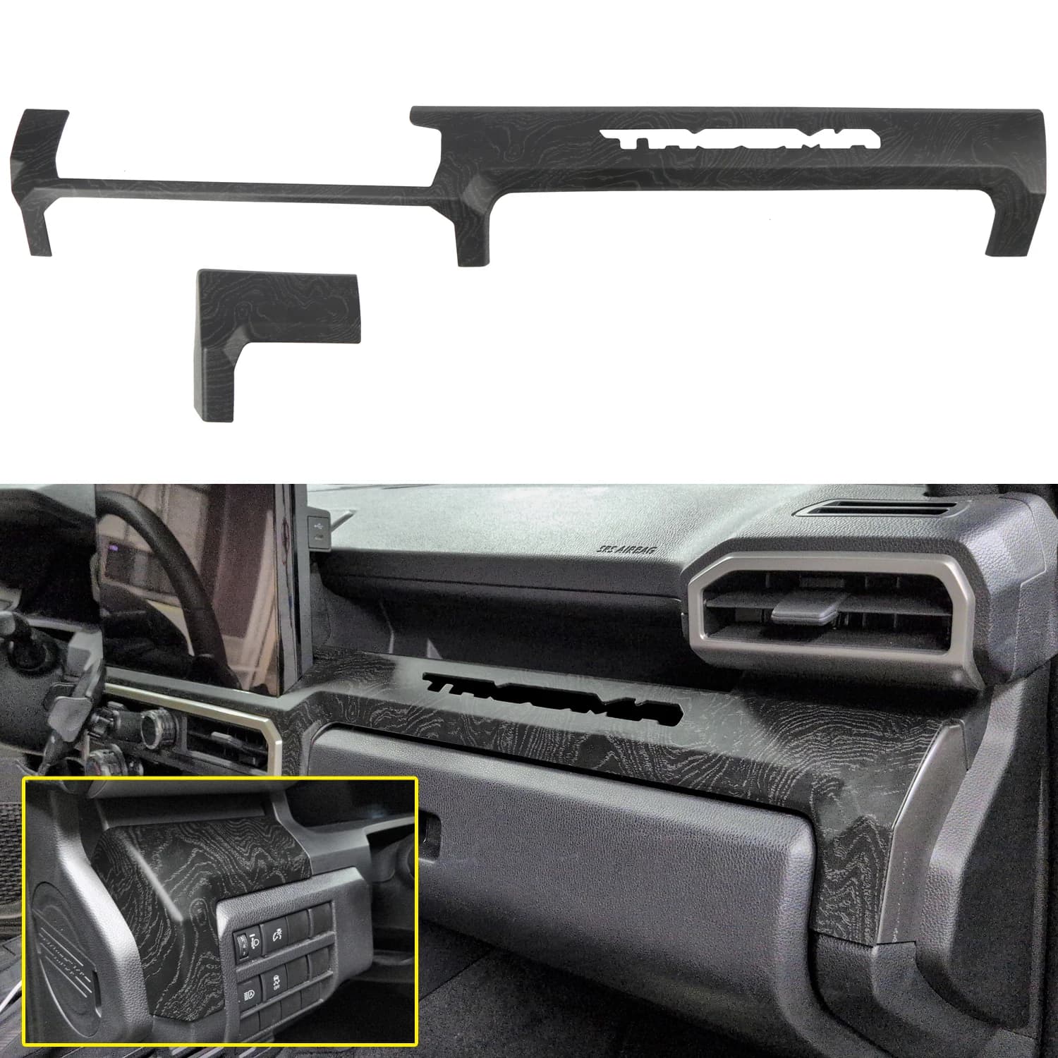 For Toyota Tacoma 2024-2025 Interior Dashboard Console Molding Strip Decor Trim ABS Black Woodgrain Car Accessories