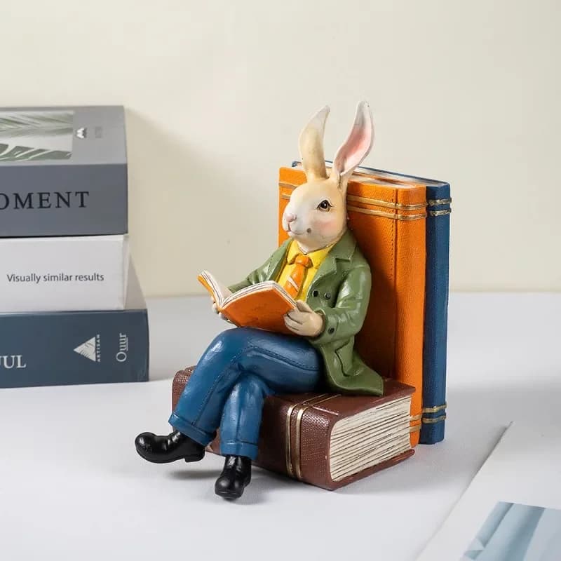 Creative Reading Rabbit Mr. Resin Ornament,Home Living Room Office Desktop Study Decoration Crafts,home decoration accessories