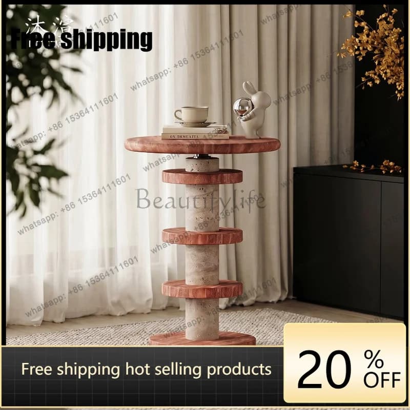 Zj. Medieval style natural travertine edge few, wabi-sabi wind multi-layer stacking design edge few