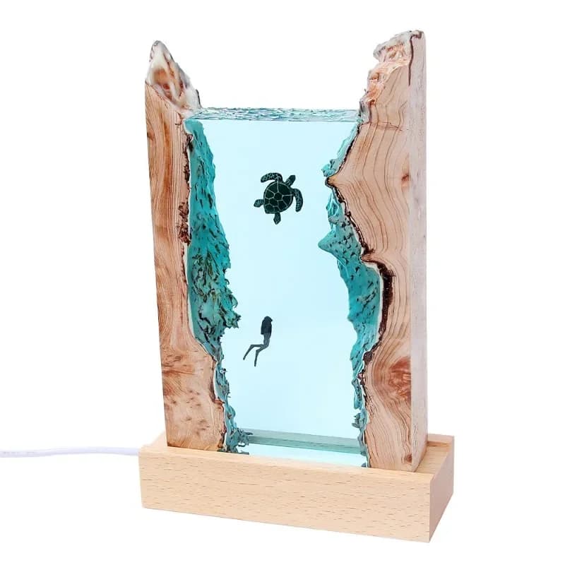 Home accessories bedroom, office desktop soft light creative, marine art ornament gift, solid wood resin night light
