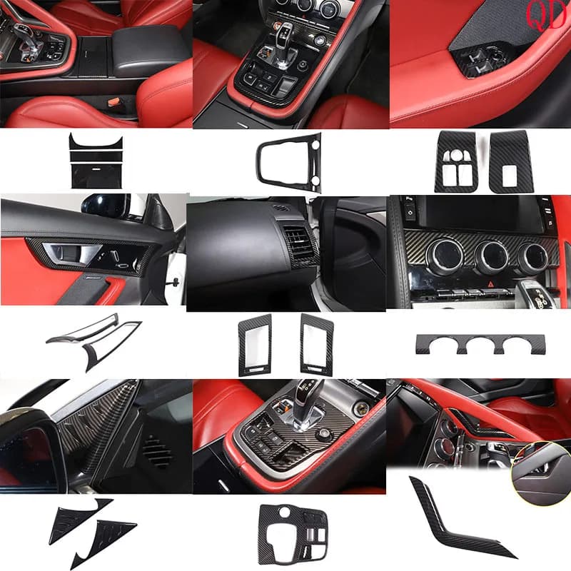 For Jaguar F-TYPE 2013+ ABS Carbon Fiber Car Central Control Water Cup Holder Cover Gear Frame Decorative Sticker Accessories