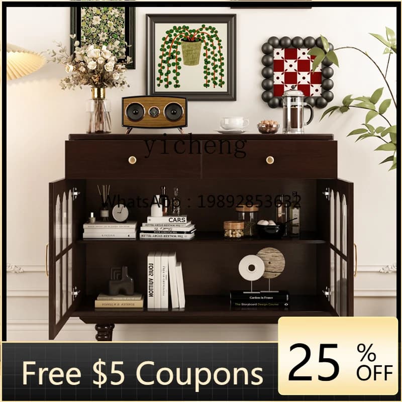 YY  Solid Wood Side Cabinet Storage Cabinet Entryway Small Apartment Lower  Wine Cabinet