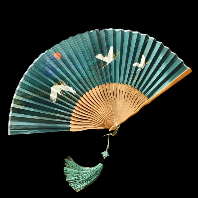 Vintage China-Chic Cheongsam Hanfu Fan Ancient Style Cloth Handmade Bamboo Ribs Folding Fan Dance Performance Portable Hand Fan