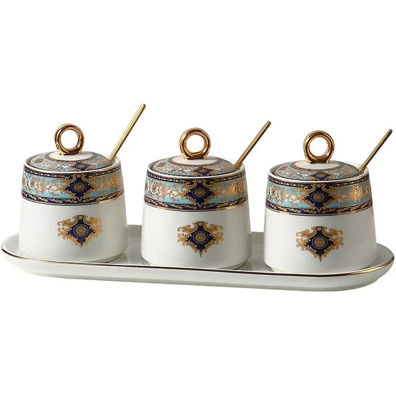 Kitchen Seasoning Jar Ceramic Storage Box Set Box Sugar Bottle MSG Salt Jar