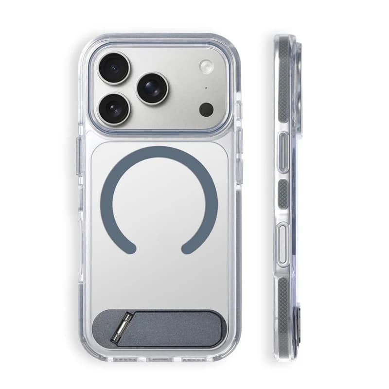Luxury Folding Stand Holder For Magsafe Case For iPhone 17Pro 16 16Pro 17 17Pro Max Transparent Magnetic Protective Hard Cover