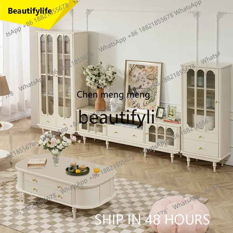CC Bedroom French light luxury cream wind TV cabinet coffee table floor solid wood living room new